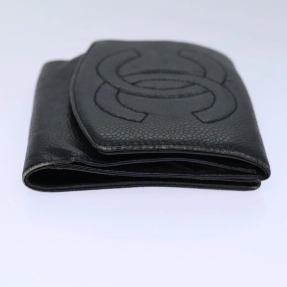 CHANEL COCO Mark Wallet Grained Calf Skin Black Gold CC Auth bs16752 - Picture 6 of 16